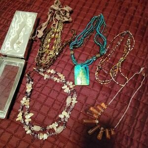 Bundle Of Five Elegant Multicolor Beaded Necklaces